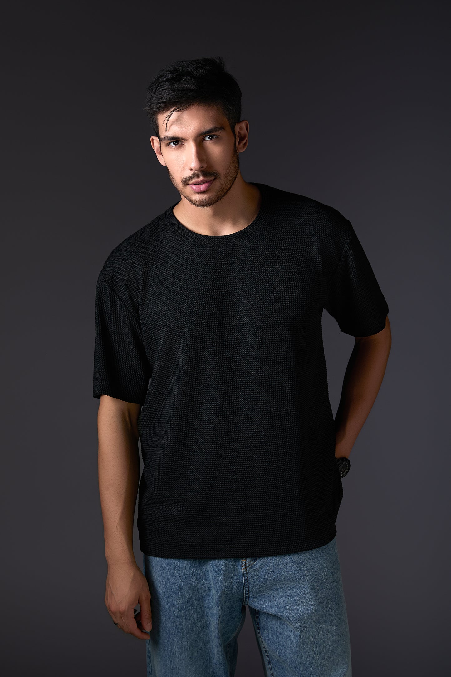 Textured Black Breezy Tee