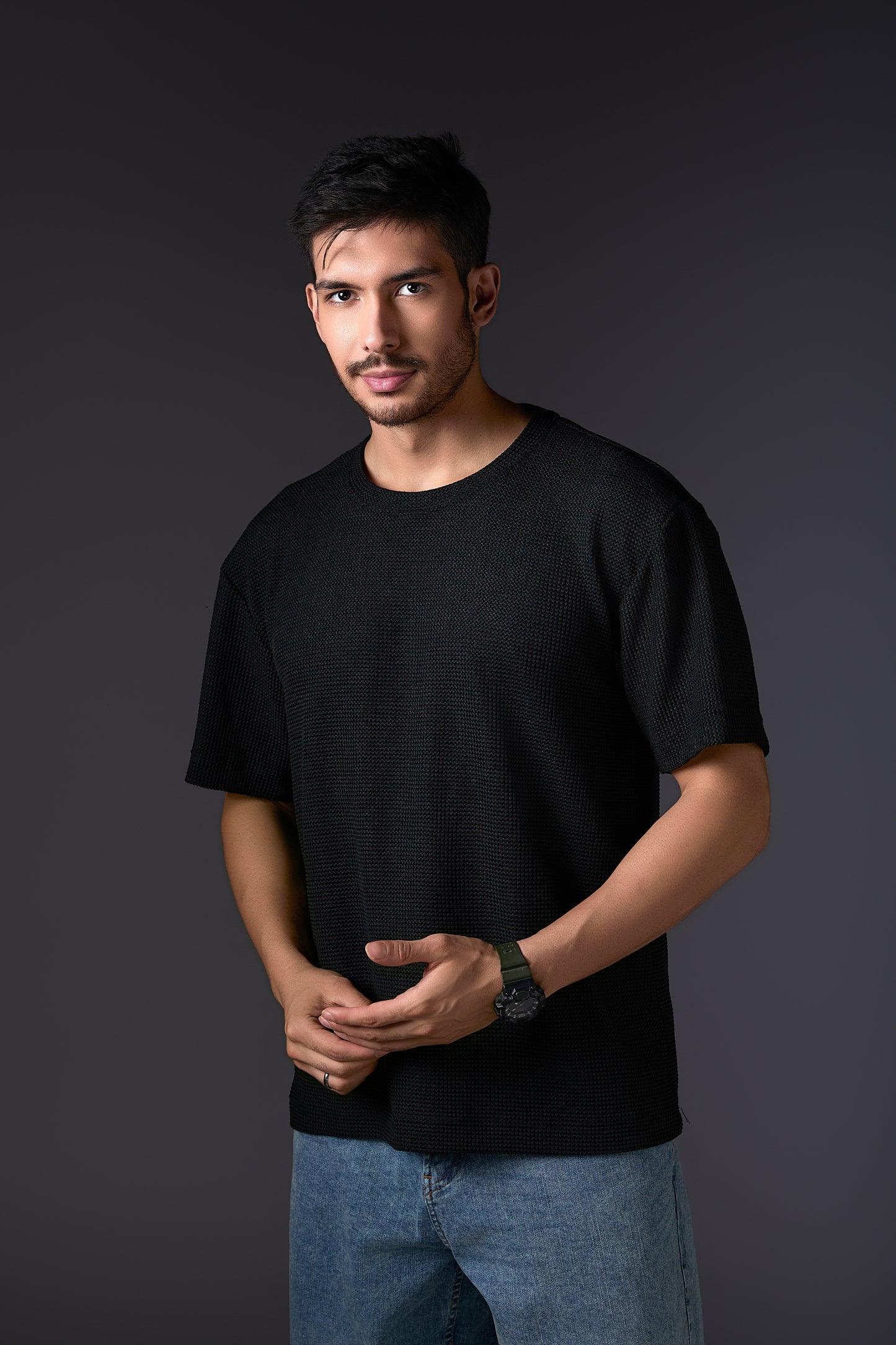 Textured Black Breezy Tee