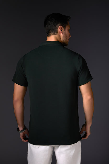 Deep Military Green Textured Polo