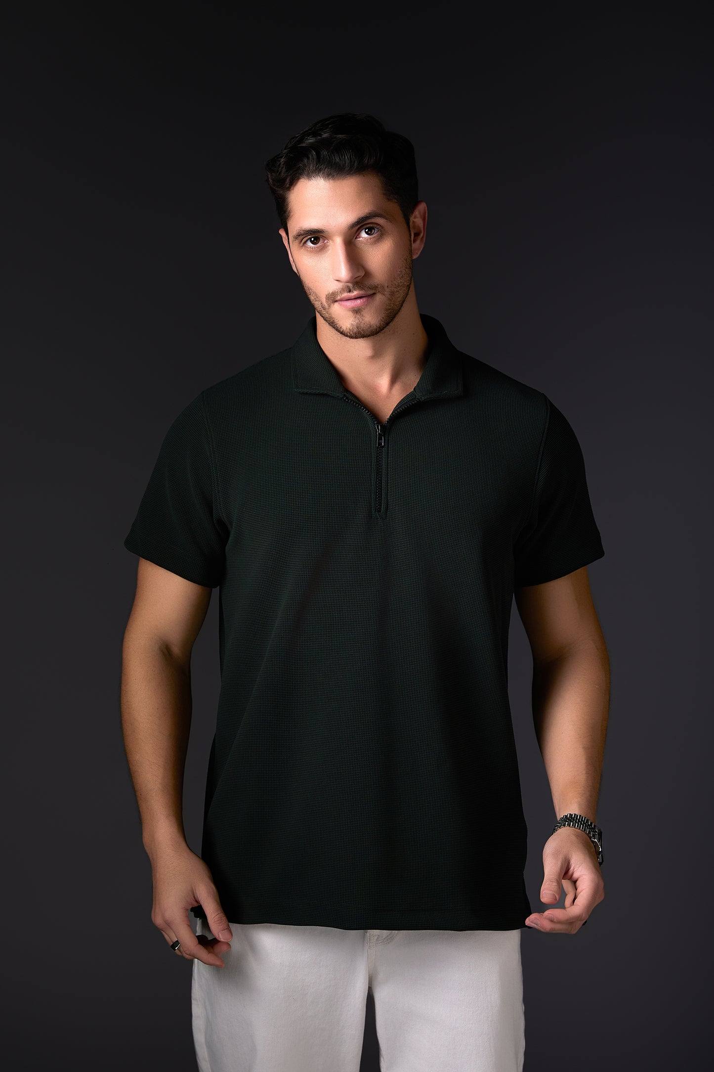 Deep Military Green Textured Polo