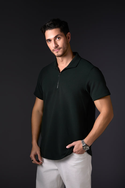 Deep Military Green Textured Polo