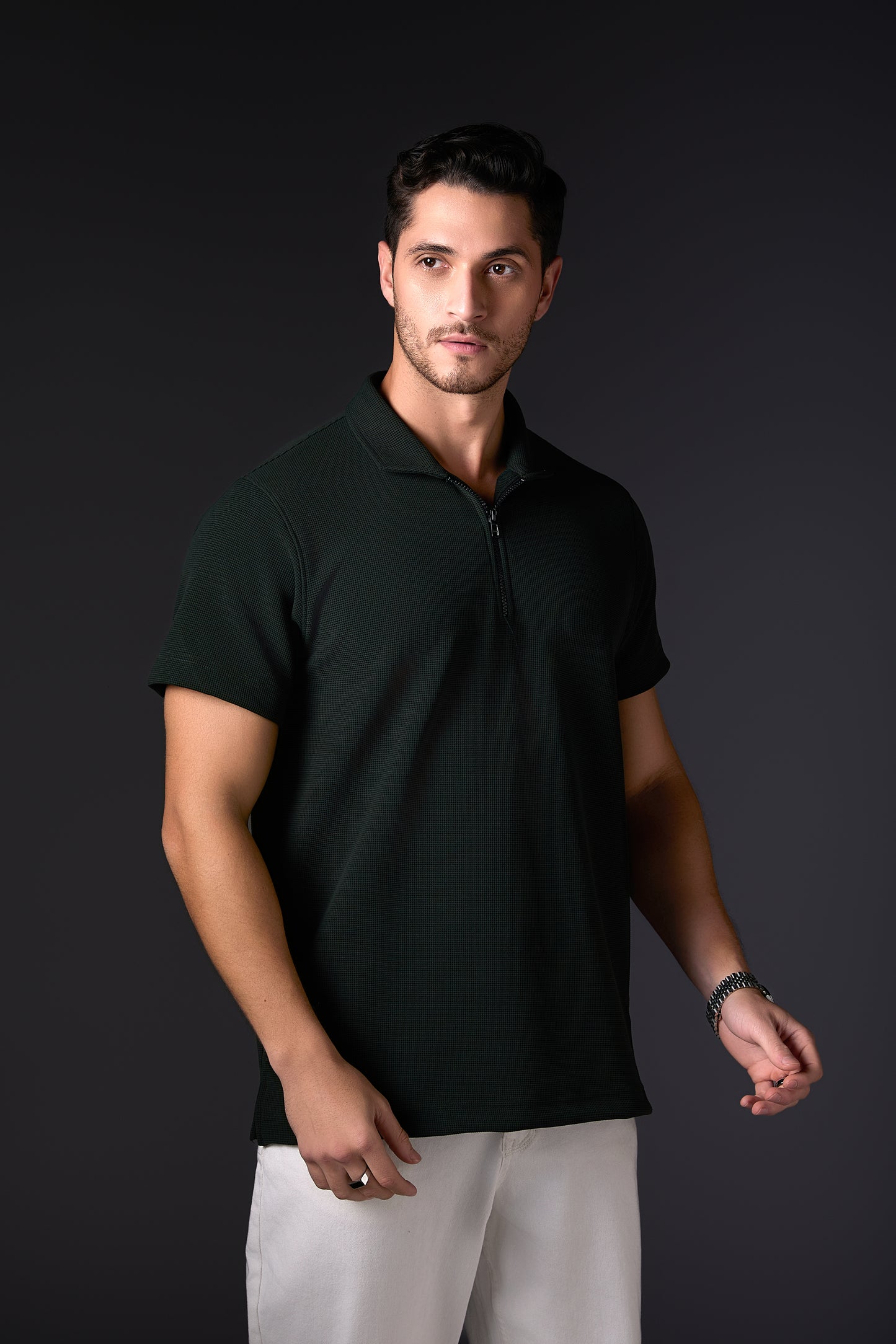 Deep Military Green Textured Polo
