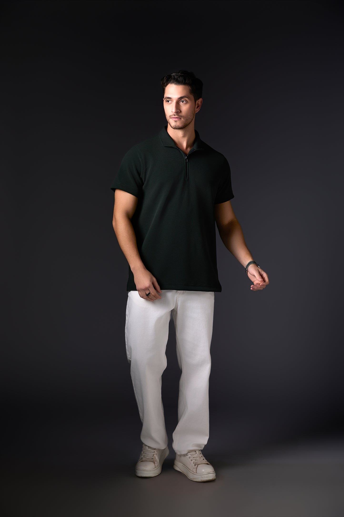 Deep Military Green Textured Polo