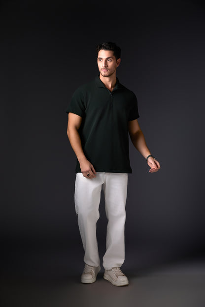 Deep Military Green Textured Polo
