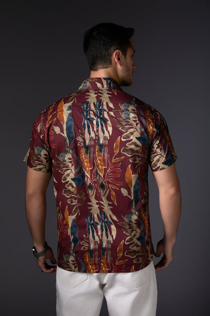 Marsala Pure Premium Cotton Floral Print Shirt