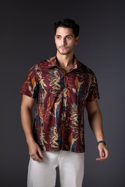 Marsala Pure Premium Cotton Floral Print Shirt