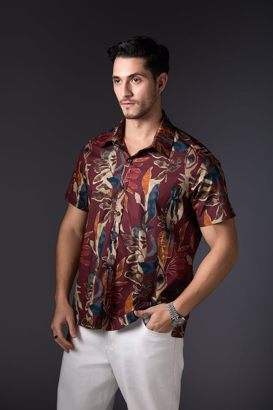 Marsala Pure Premium Cotton Floral Print Shirt