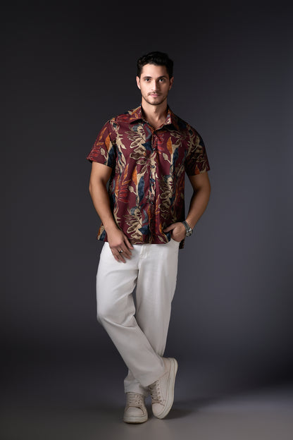 Marsala Pure Premium Cotton Floral Print Shirt