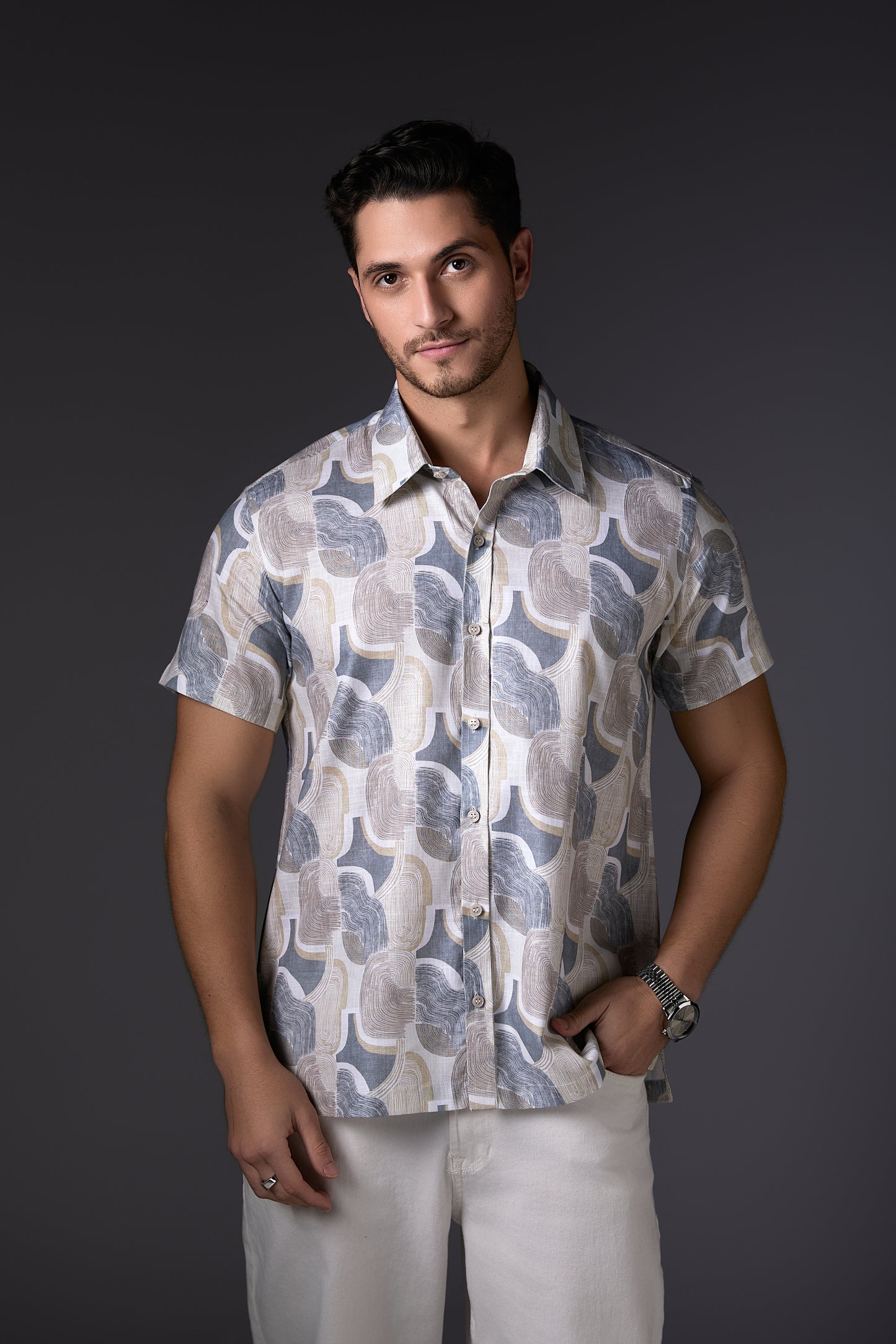 Abstract Grey & White Premium Cotton Shirt