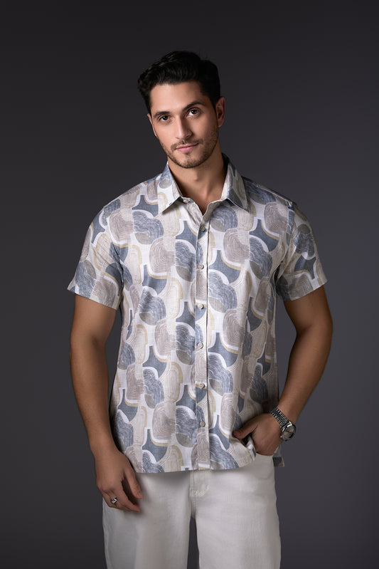 Abstract Grey & White Premium Cotton Shirt