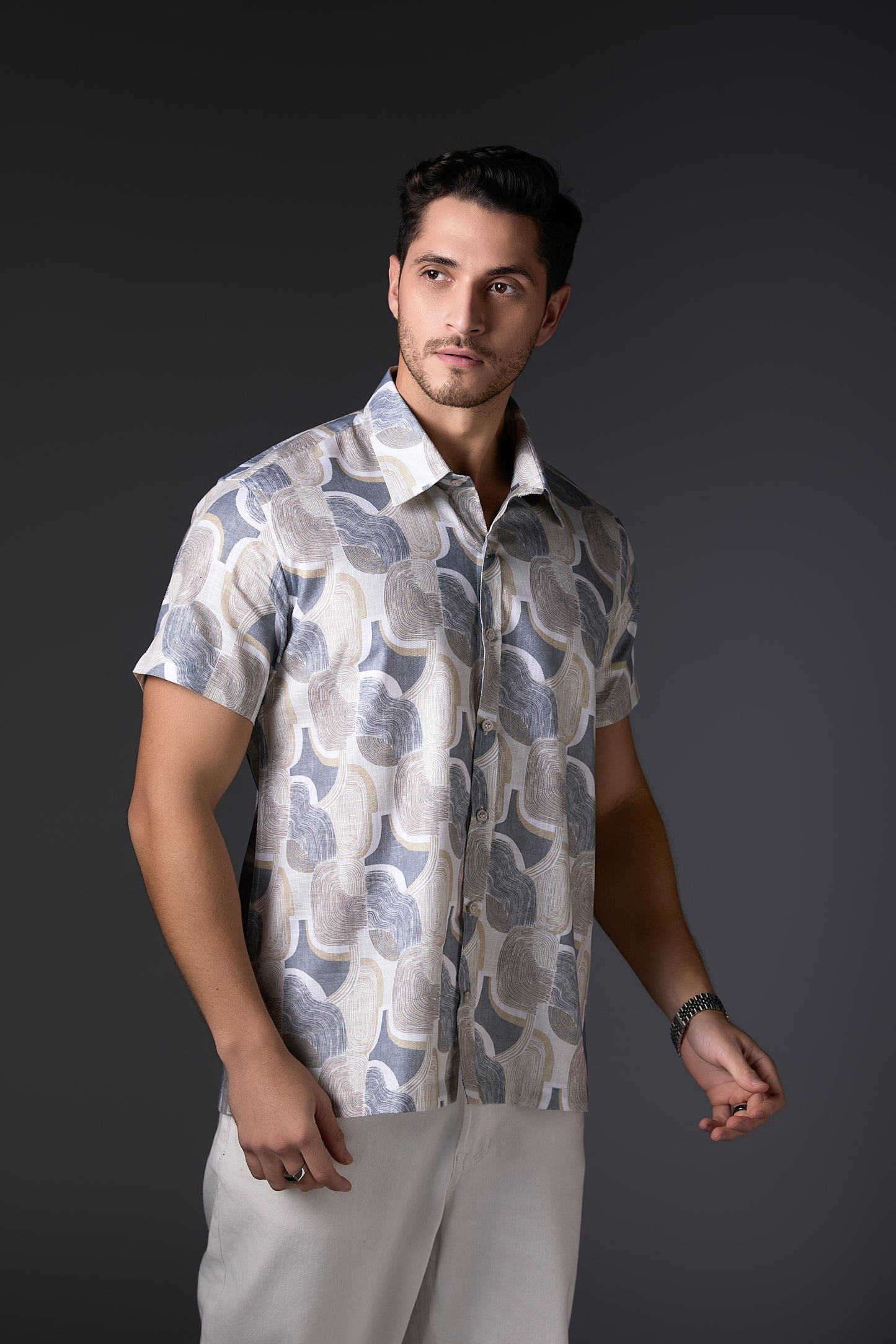 Abstract Grey & White Premium Cotton Shirt