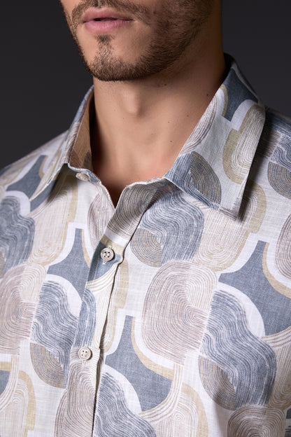 Abstract Grey & White Premium Cotton Shirt
