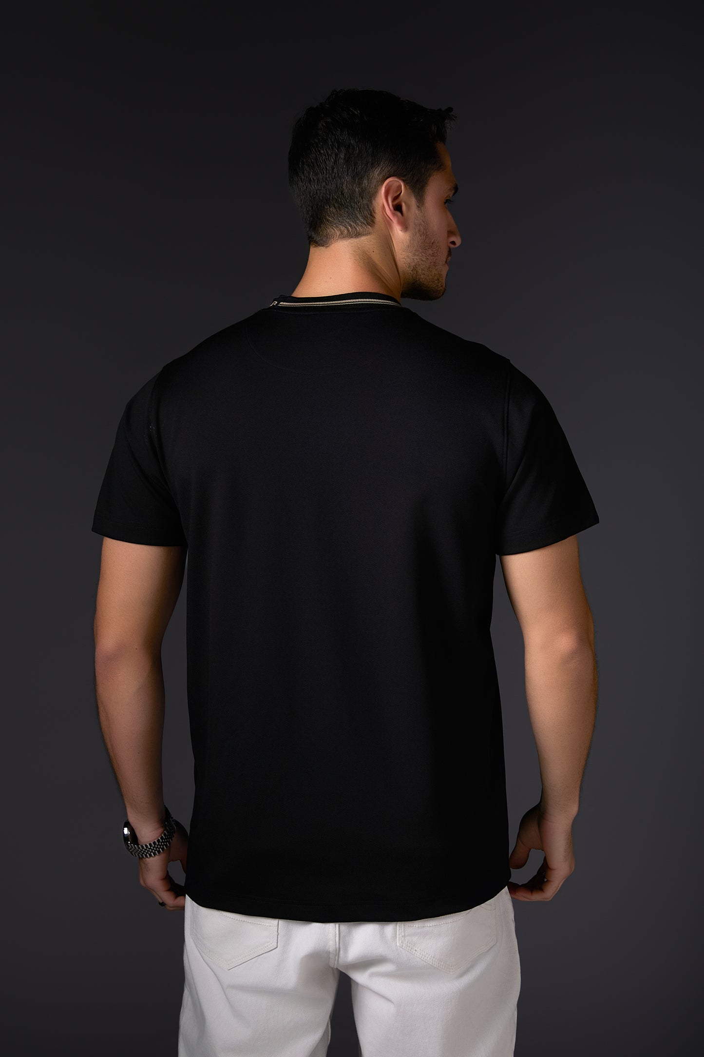 Black 3D Pocket Crew Neck Tee