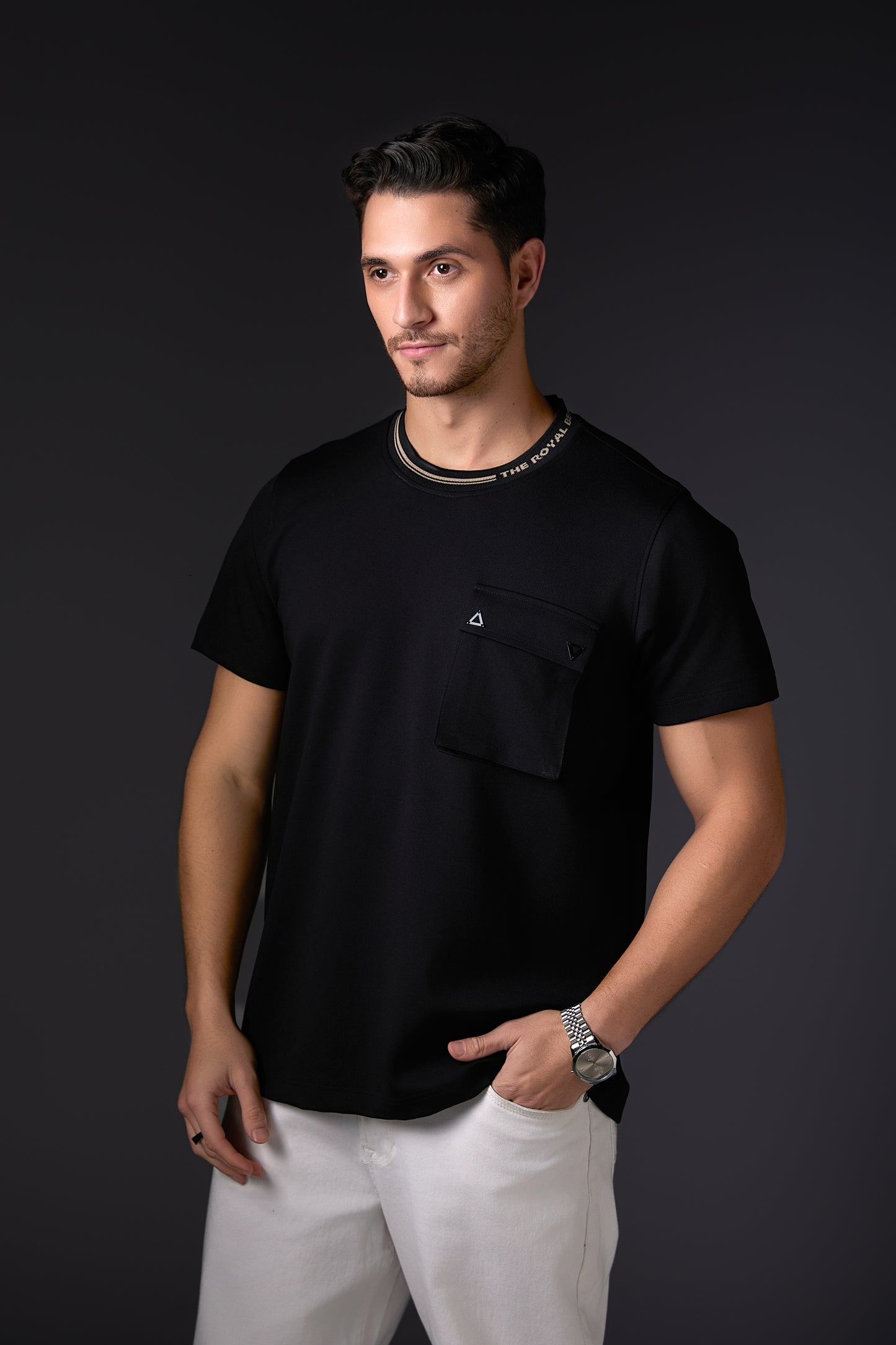 Black 3D Pocket Crew Neck Tee