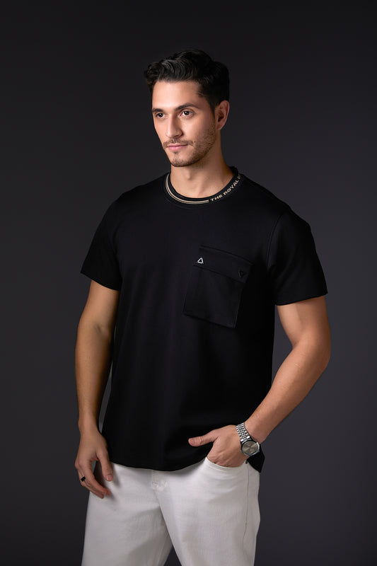 Black 3D Pocket Crew Neck Tee