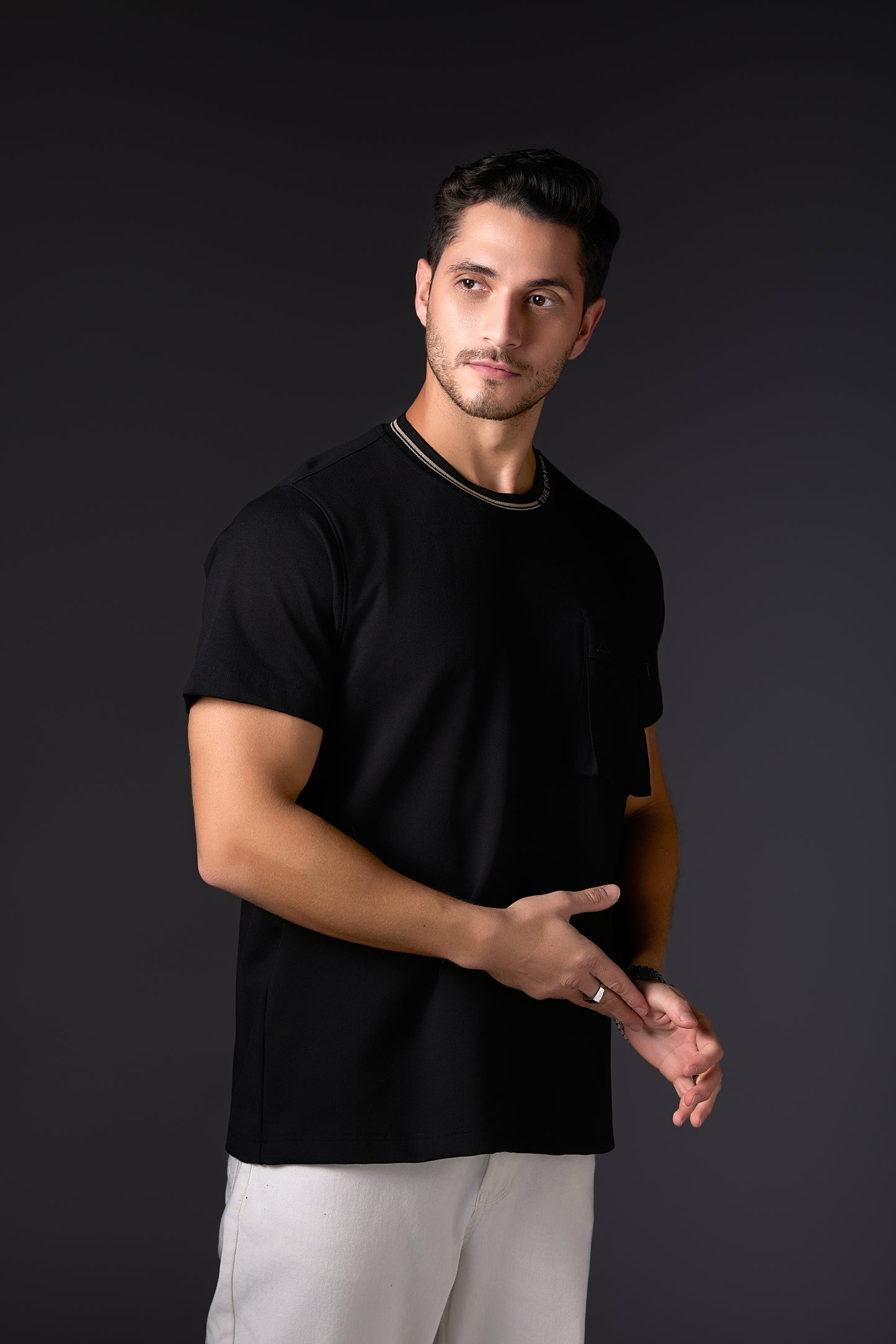 Black 3D Pocket Crew Neck Tee