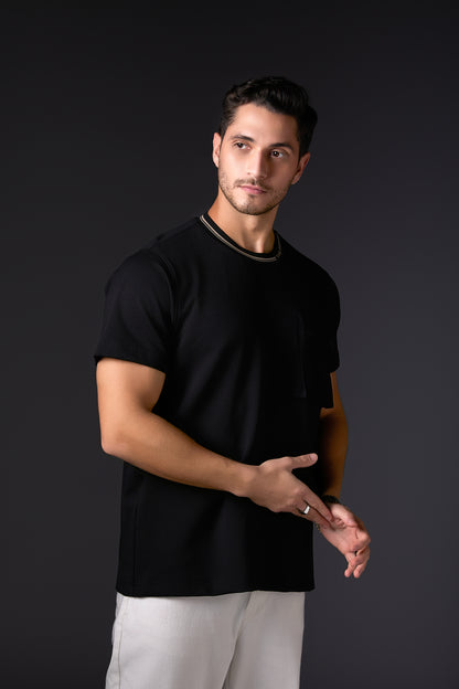 Black 3D Pocket Crew Neck Tee