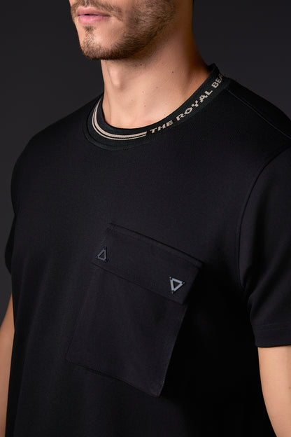 Black 3D Pocket Crew Neck Tee