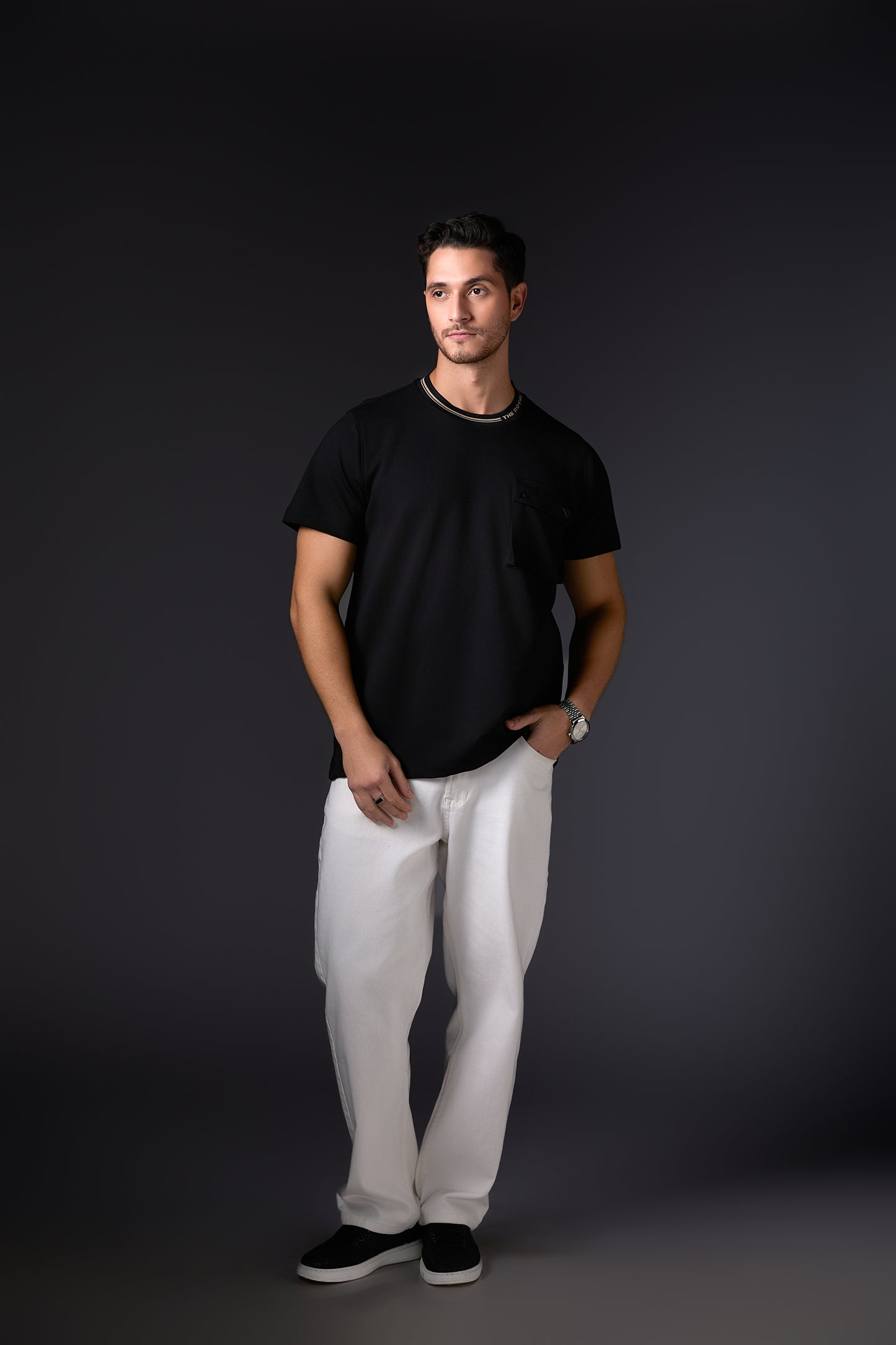 Black 3D Pocket Crew Neck Tee
