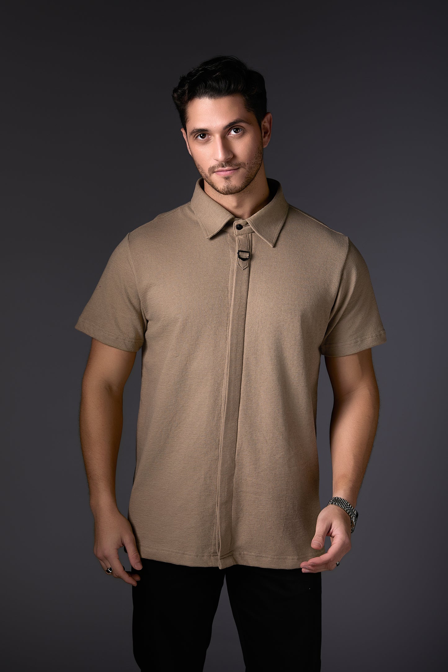 Taupe Pure Cotton Concealed Shirt