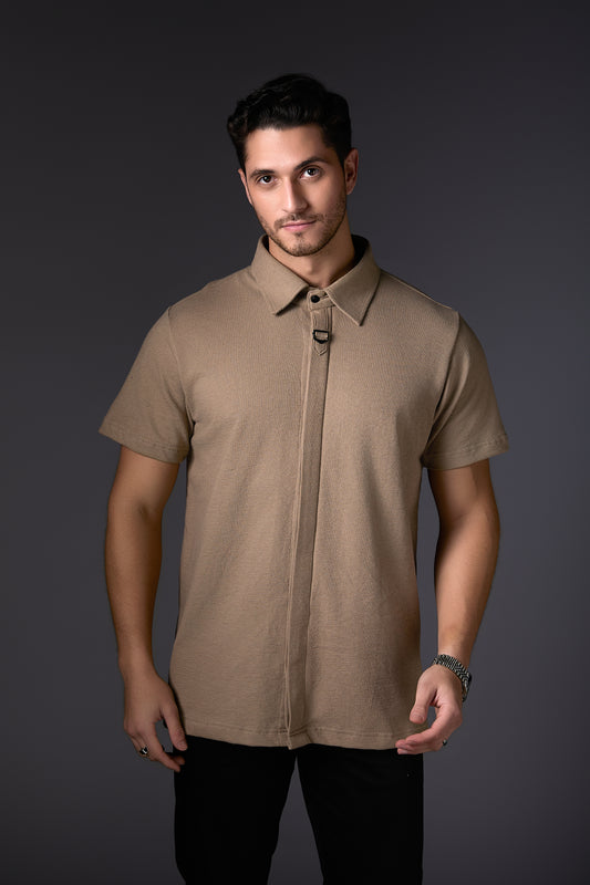 Taupe Pure Cotton Concealed Shirt