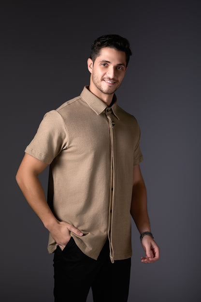 Taupe Pure Cotton Concealed Shirt