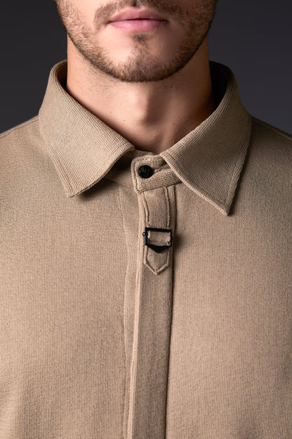 Taupe Pure Cotton Concealed Shirt