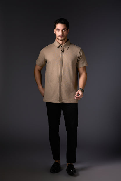 Taupe Pure Cotton Concealed Shirt