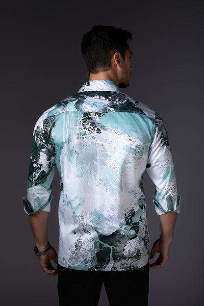 Coral Abstract Pure Cotton Satin Shirt