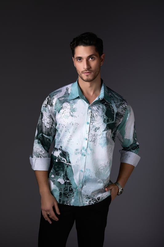 Coral Abstract Pure Cotton Satin Shirt