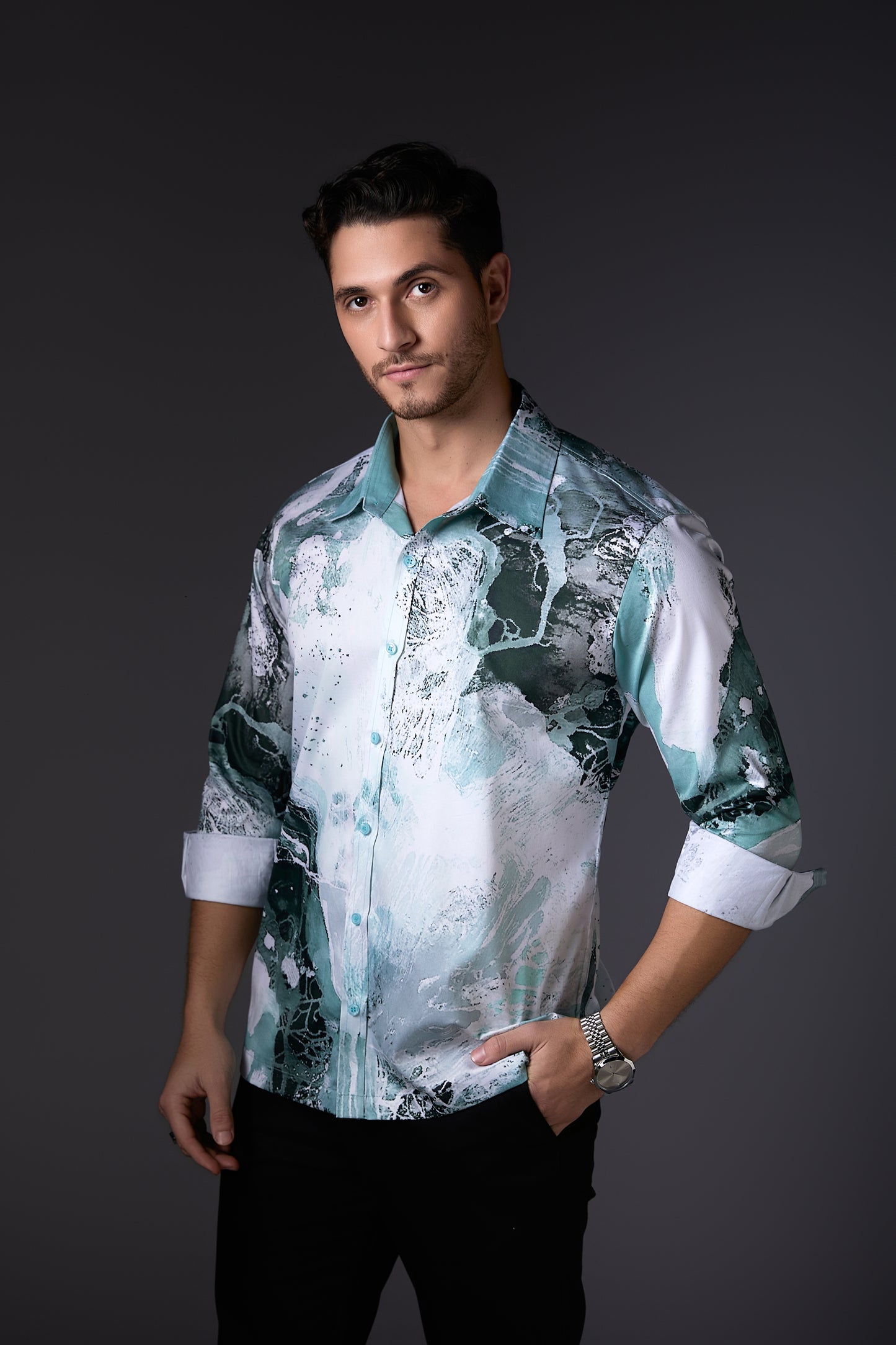 Coral Abstract Pure Cotton Satin Shirt