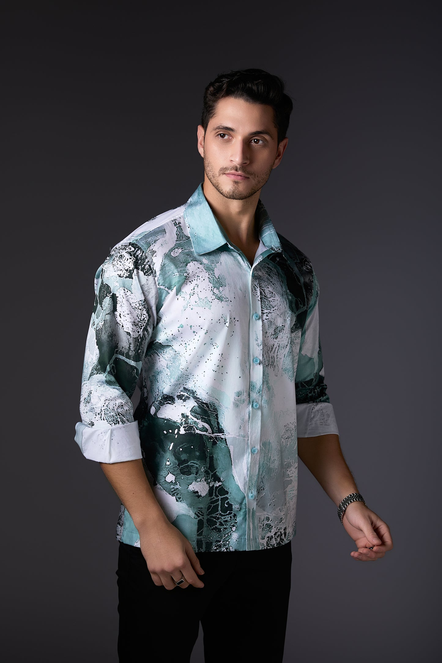Coral Abstract Pure Cotton Satin Shirt