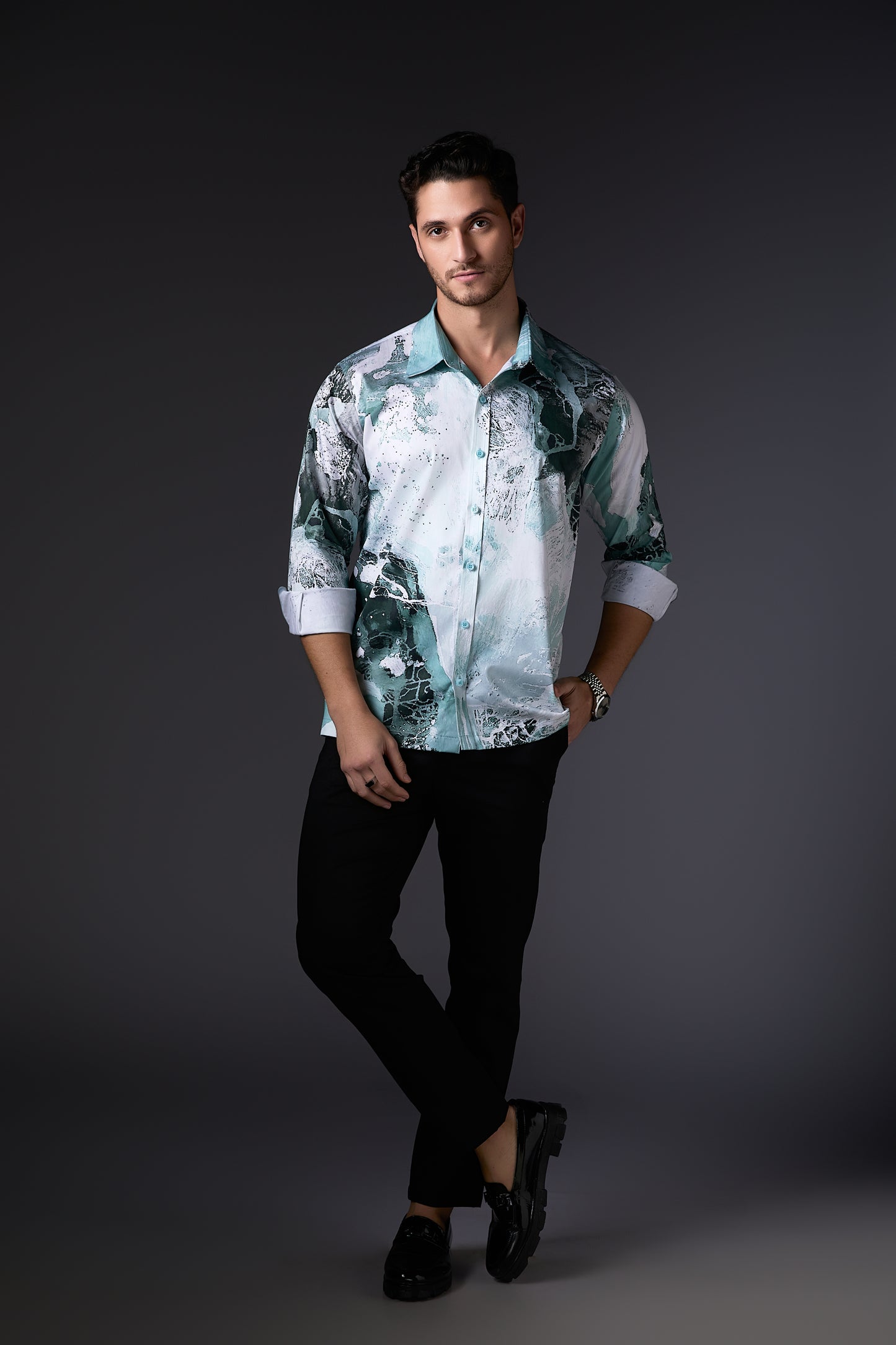 Coral Abstract Pure Cotton Satin Shirt