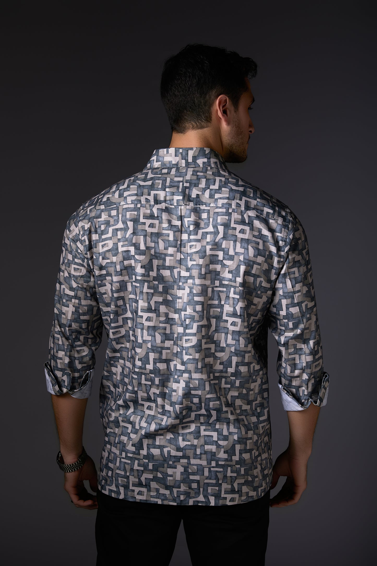 Muted Grey Digital Print Abstract Shirt