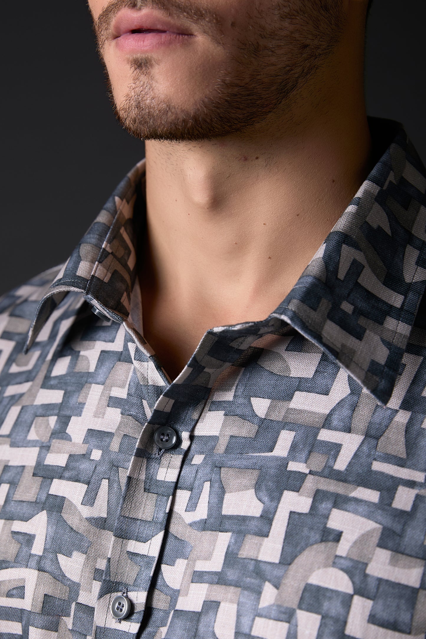 Muted Grey Digital Print Abstract Shirt