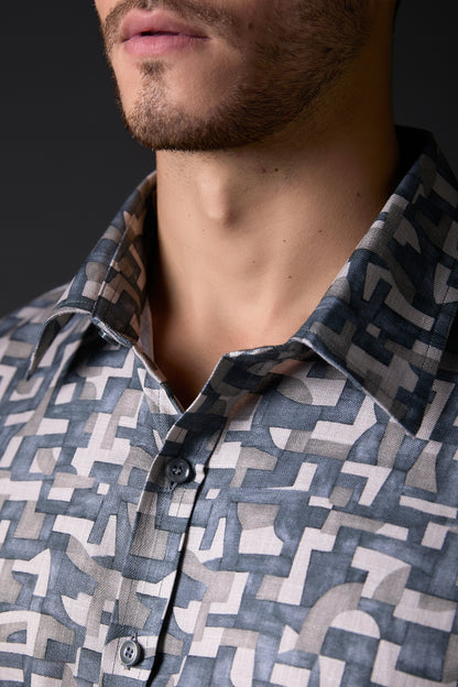 Muted Grey Digital Print Abstract Shirt