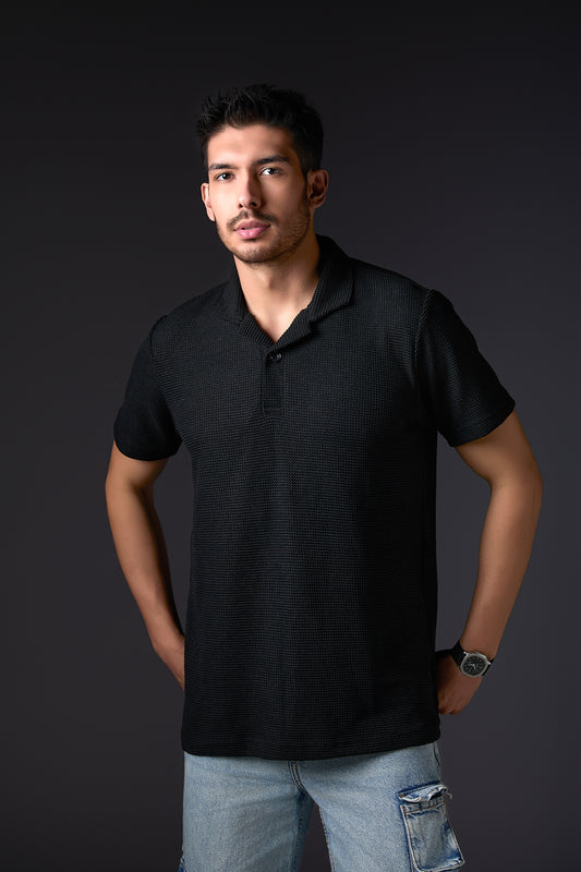 Textured Black Polo