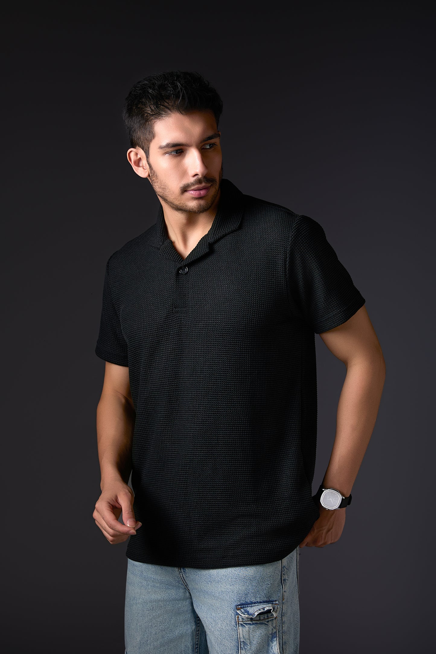 Textured Black Polo