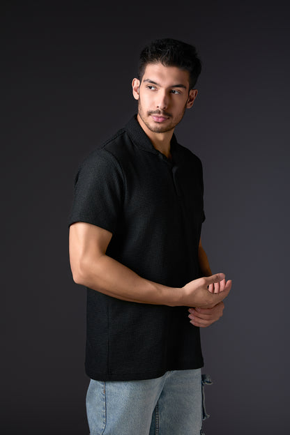 Textured Black Polo