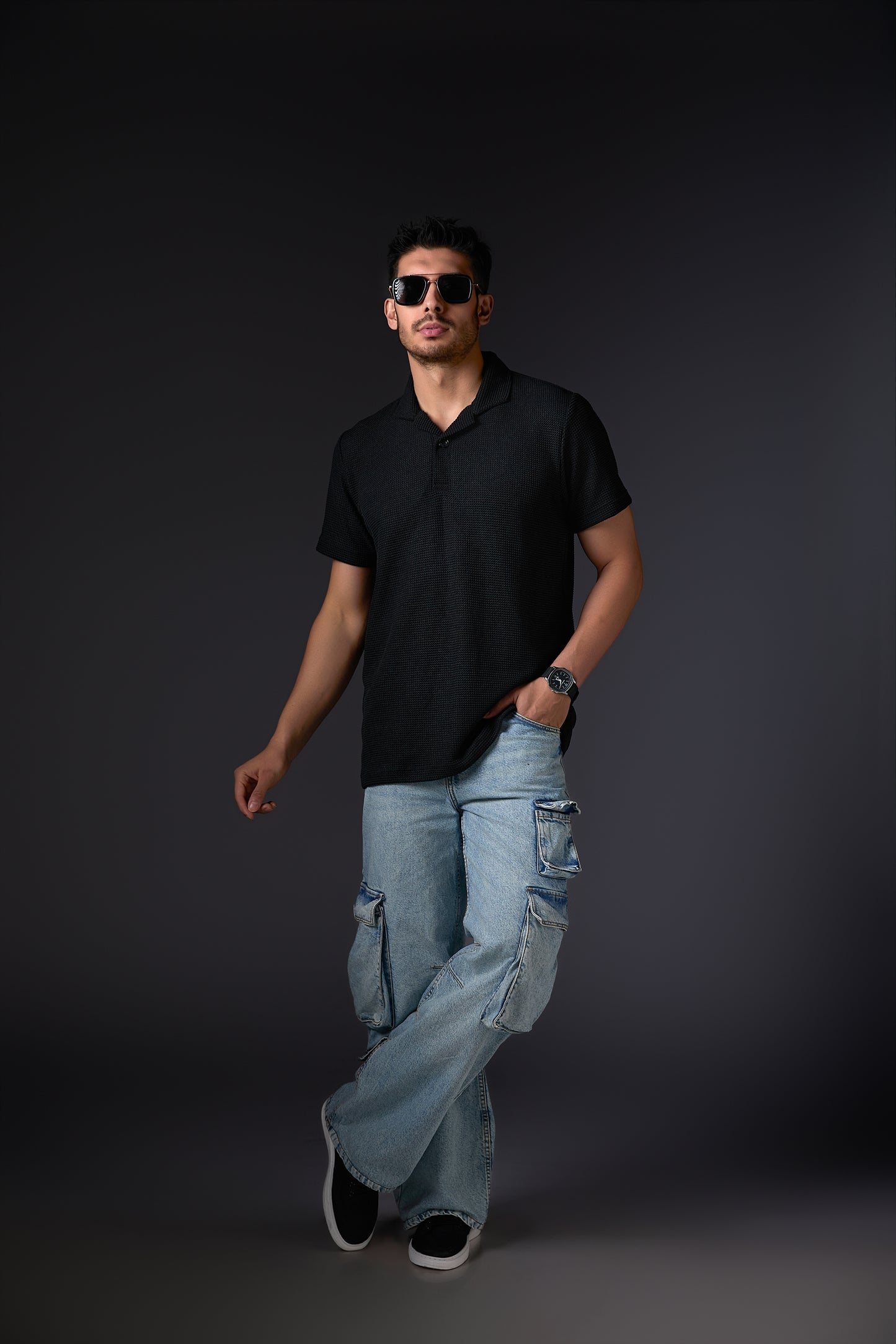 Textured Black Polo