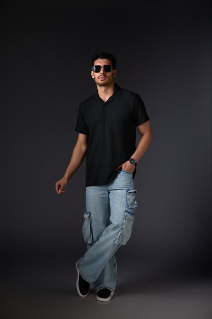 Textured Black Polo