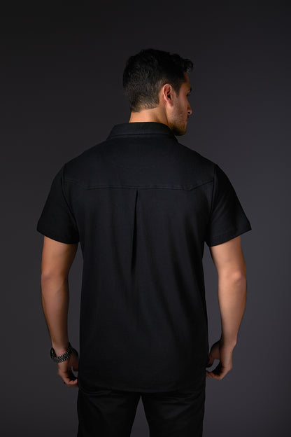 Ebony Black Cotton Concealed Shirt