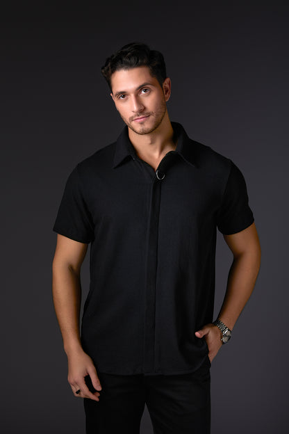 Ebony Black Cotton Concealed Shirt