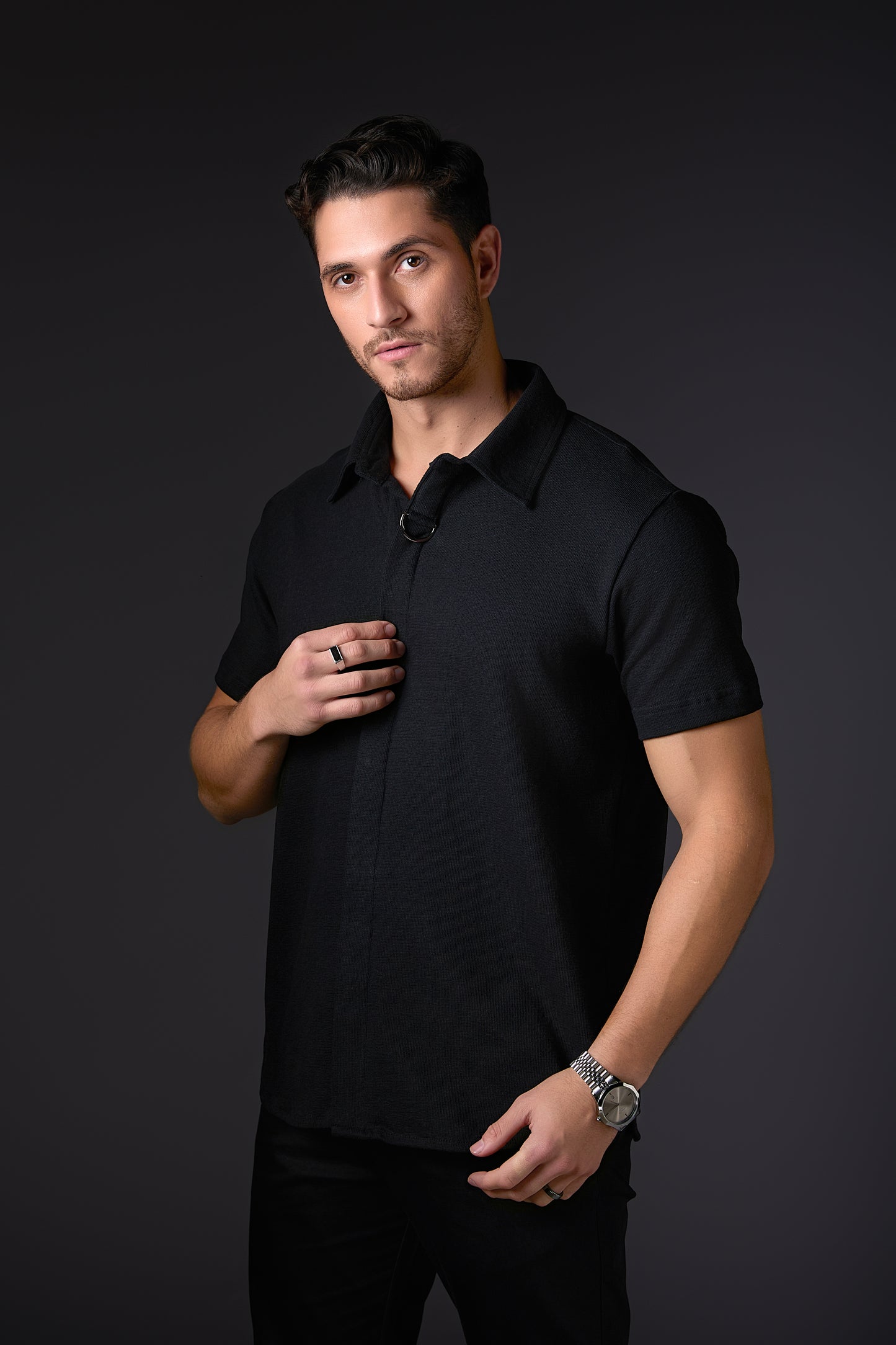 Ebony Black Cotton Concealed Shirt
