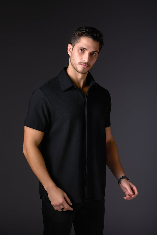Ebony Black Cotton Concealed Shirt