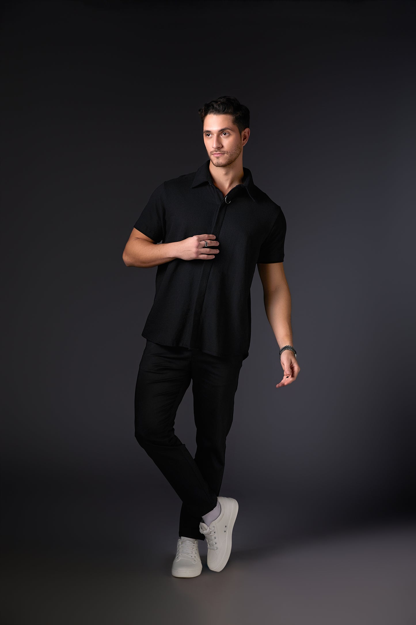 Ebony Black Cotton Concealed Shirt