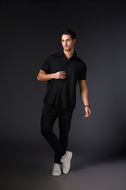 Ebony Black Cotton Concealed Shirt