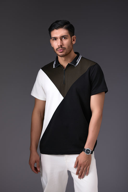 Black Geometrical Polo T-Shirt