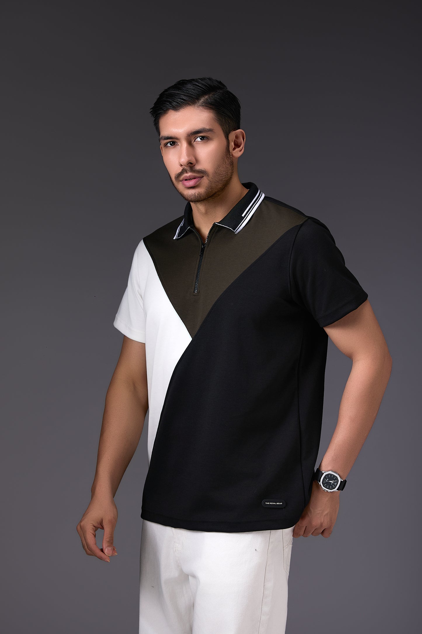 Black Geometrical Polo T-Shirt
