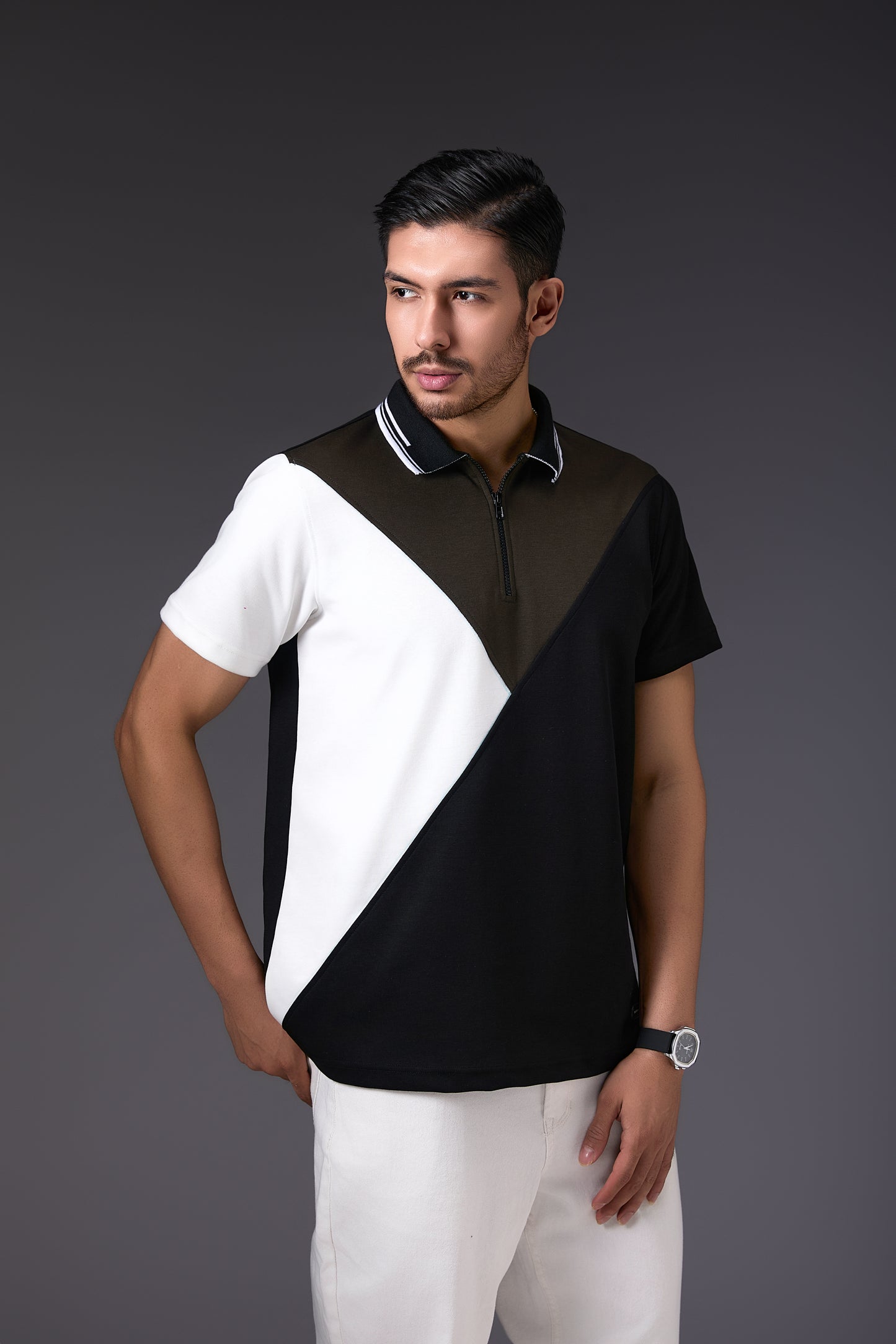 Black Geometrical Polo T-Shirt